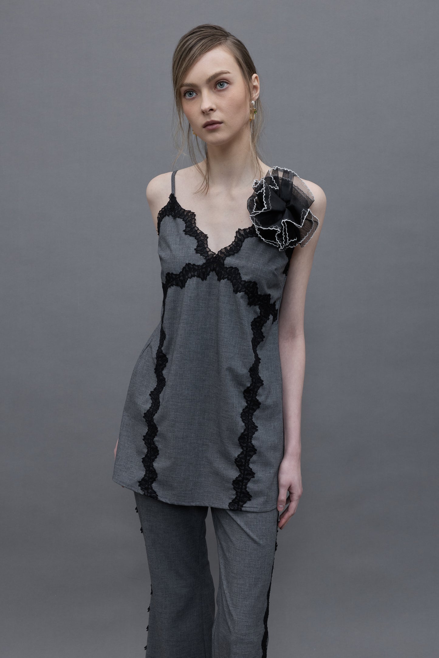 Lace-trimmed Strap Top with Pants Set