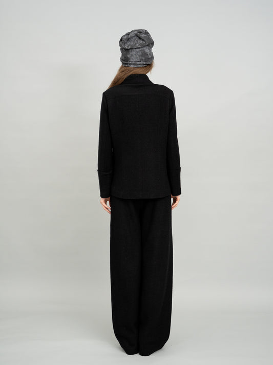 Minimalist Black Patch Pocket Wool Jacket