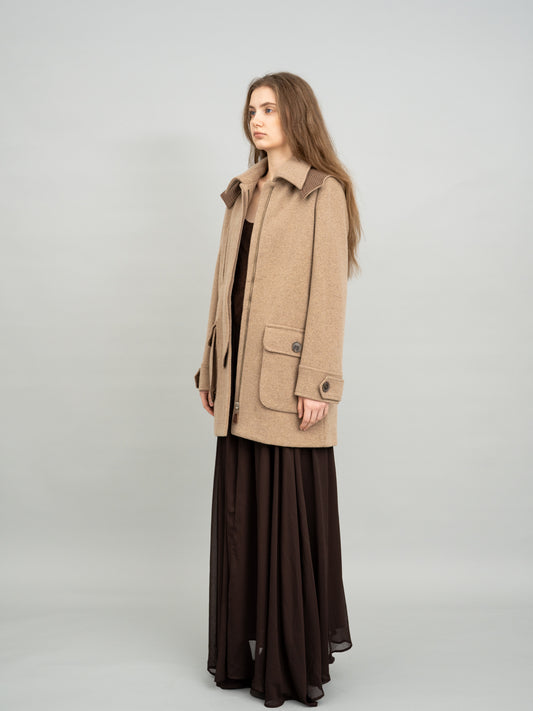 Beige Panel Shoulder Utility Coat