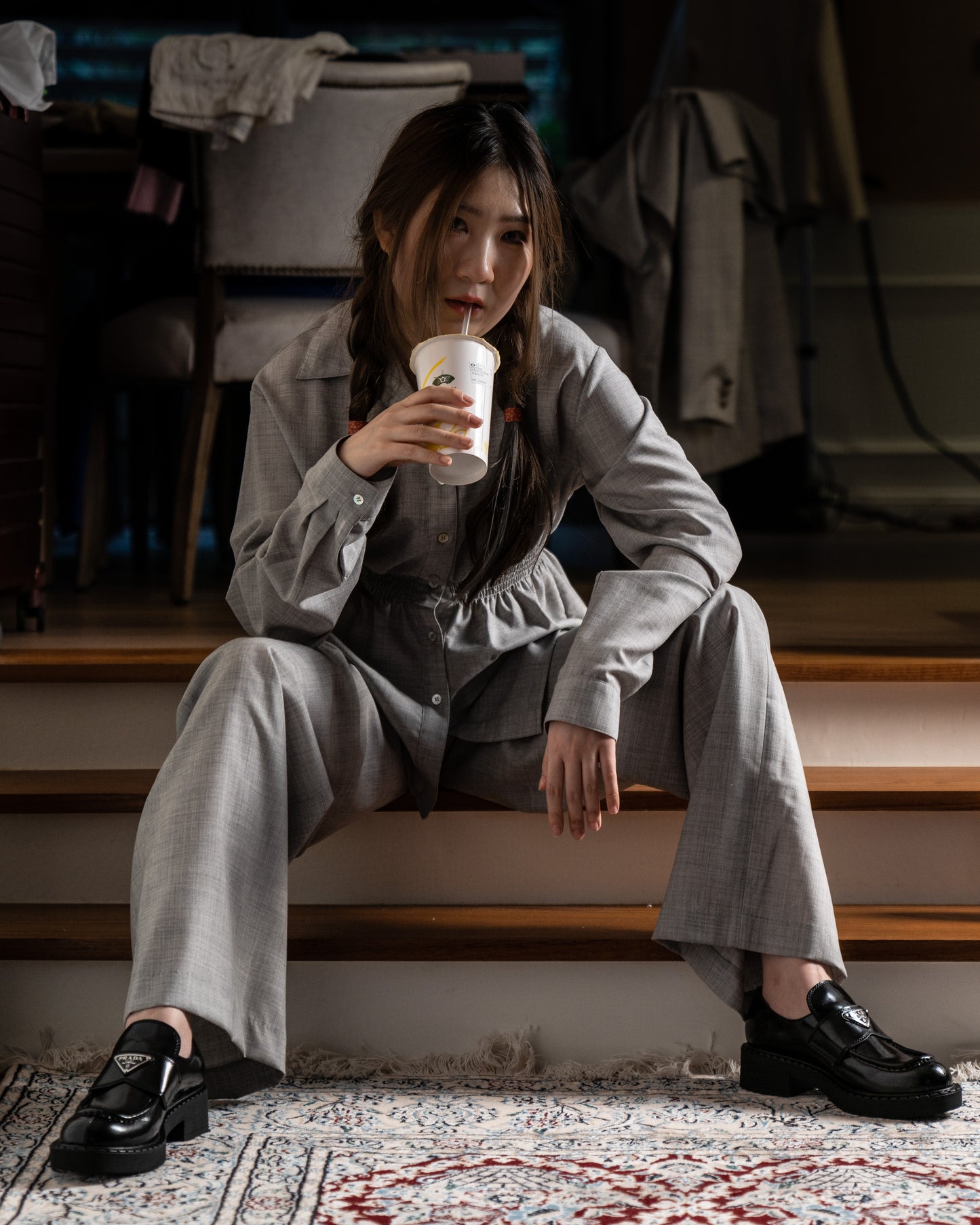 Smocked Wool Shirt