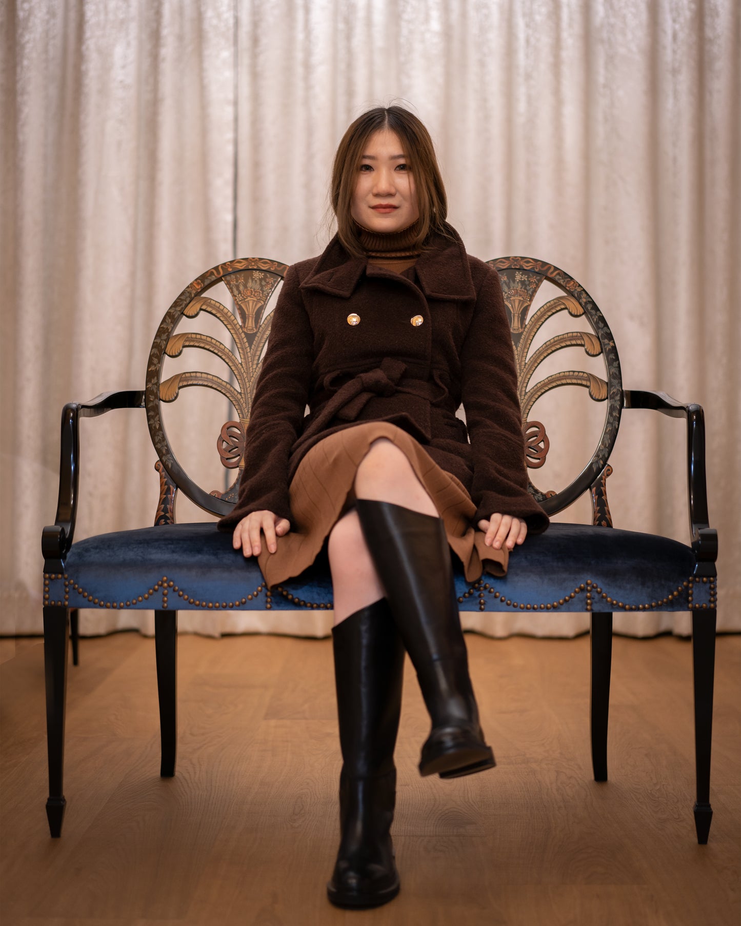 Wool-blend Funnel Neck Coat