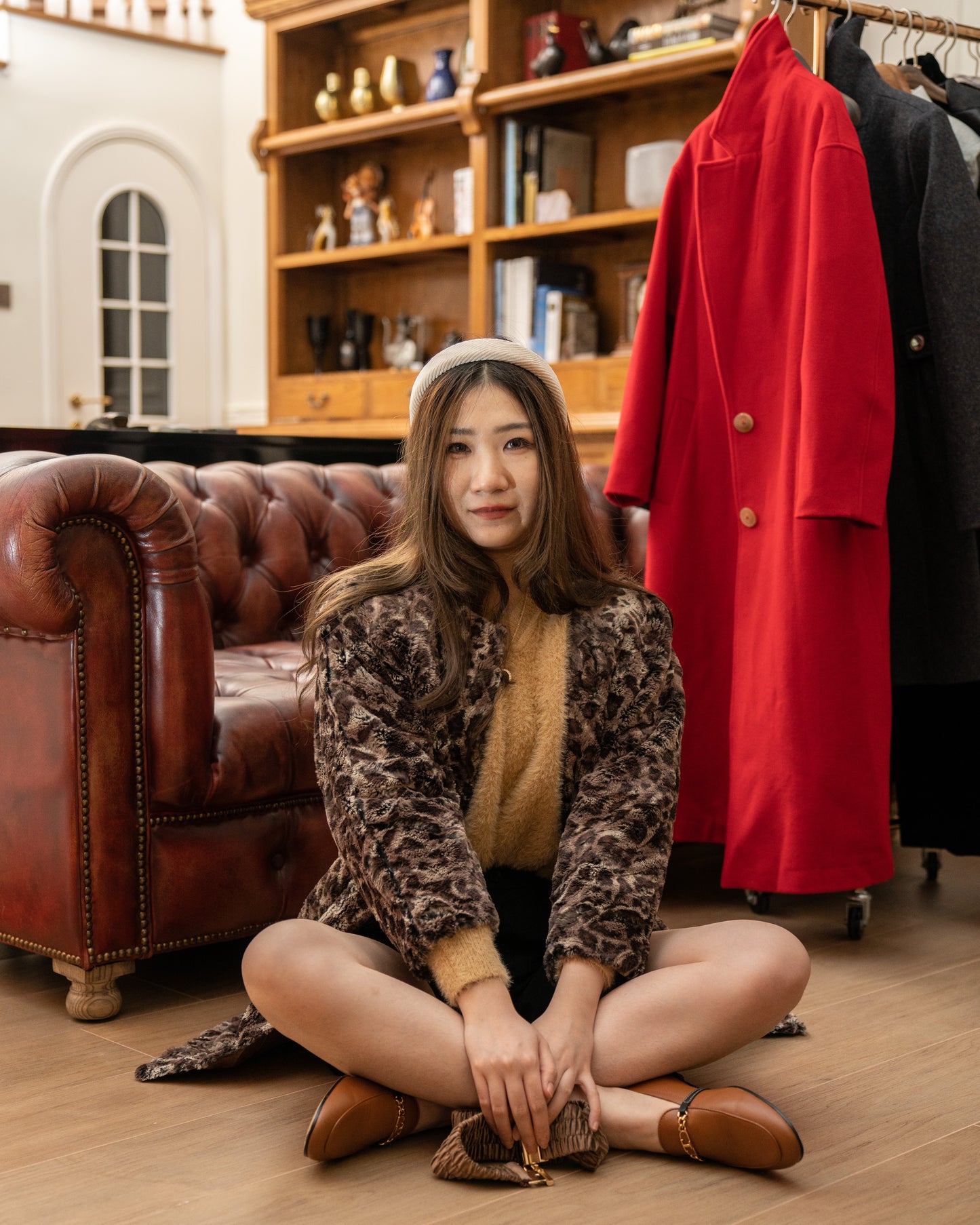 Leopard-print Faux Fur Velvet-trimmed Coat
