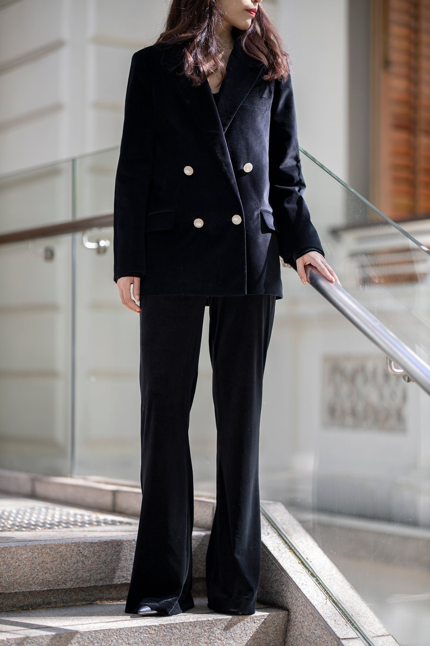 Double-breasted Jacket in Velveteen - Black