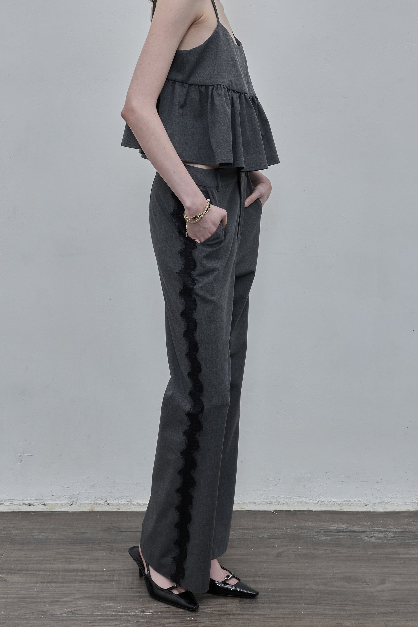 Lace-trimmed Flare Pants