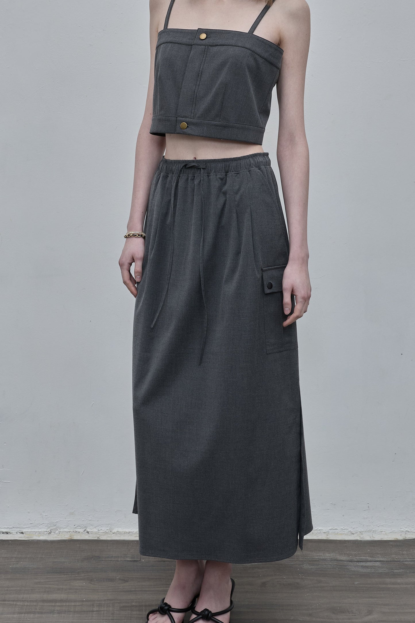 Side Slit Long Skirt - Gray