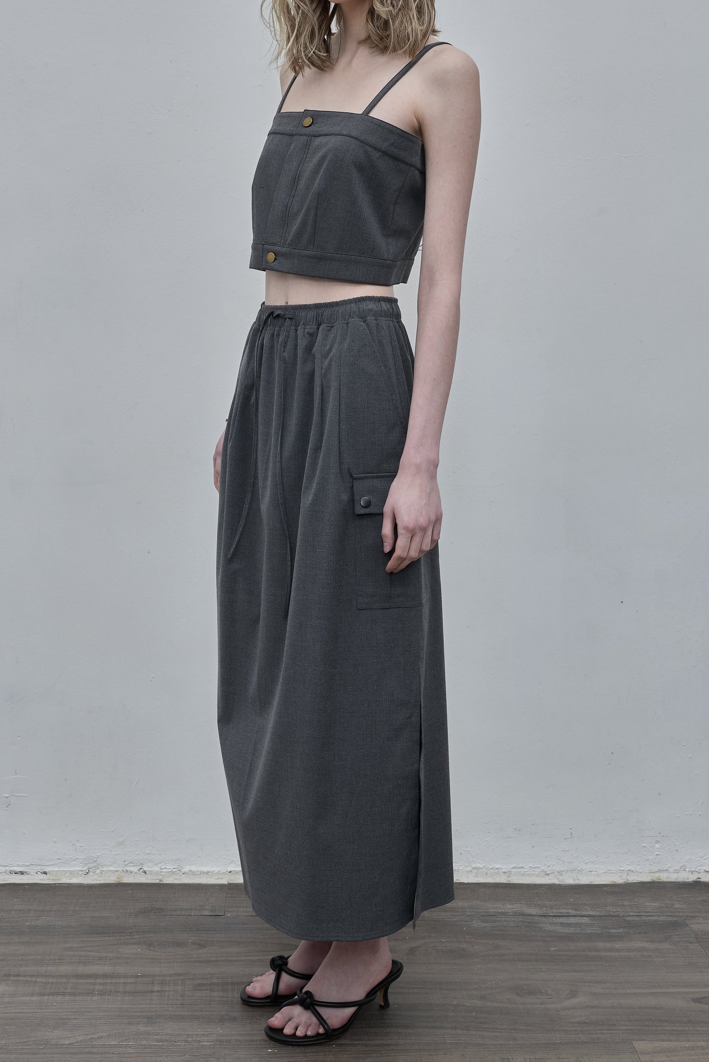Side Slit Long Skirt - Gray