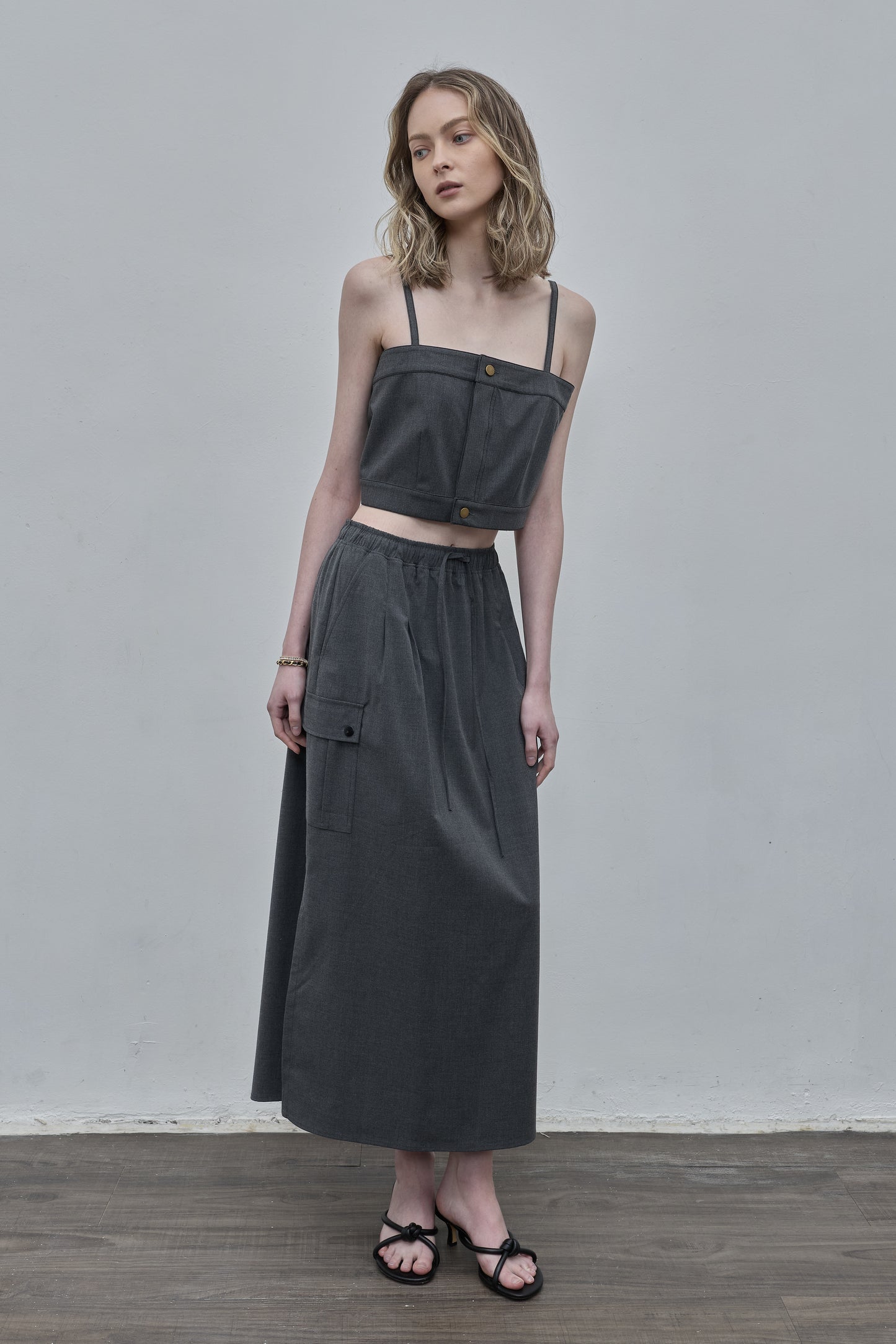 Side Slit Long Skirt - Gray