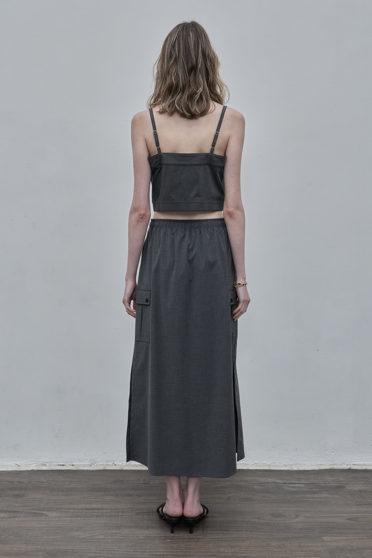 Side Slit Long Skirt - Gray