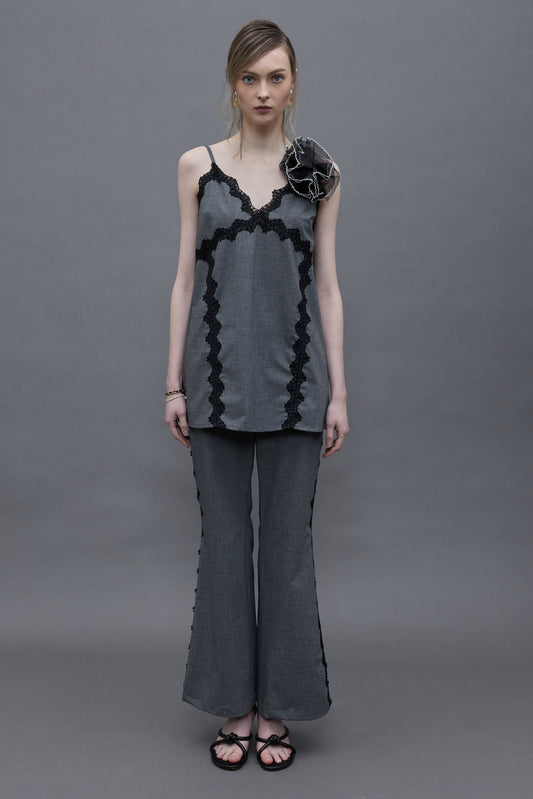 Lace-trimmed Strap Top with Pants Set
