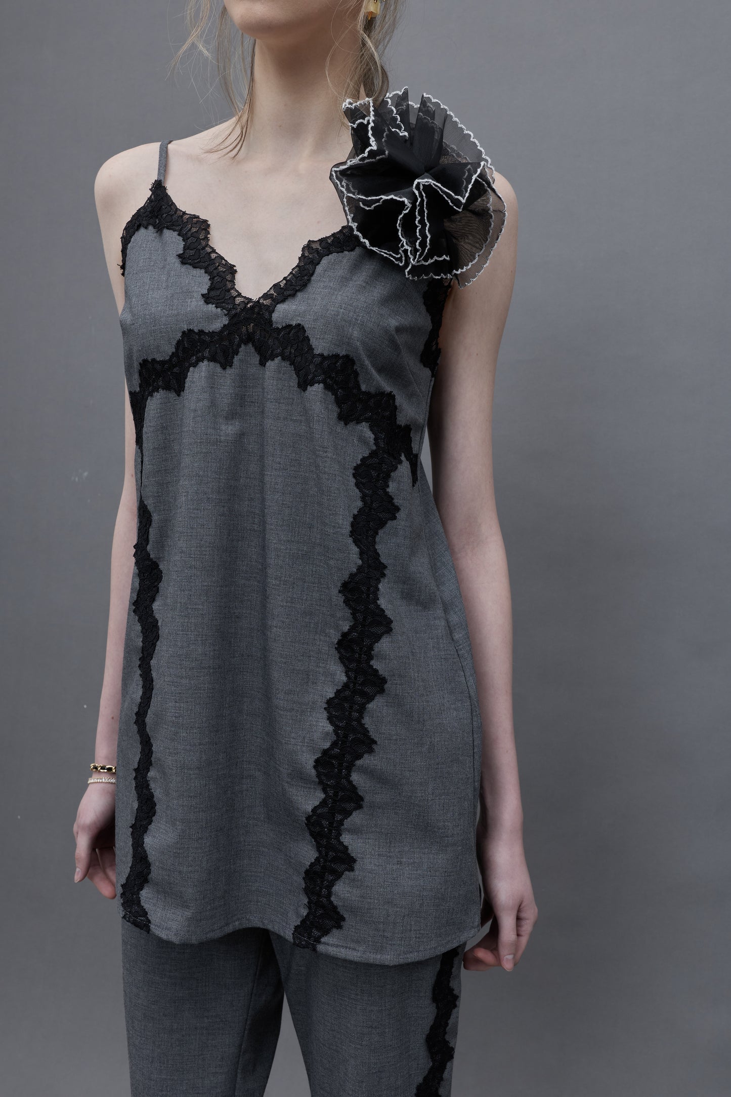 Lace-trimmed Strap Top with Pants Set