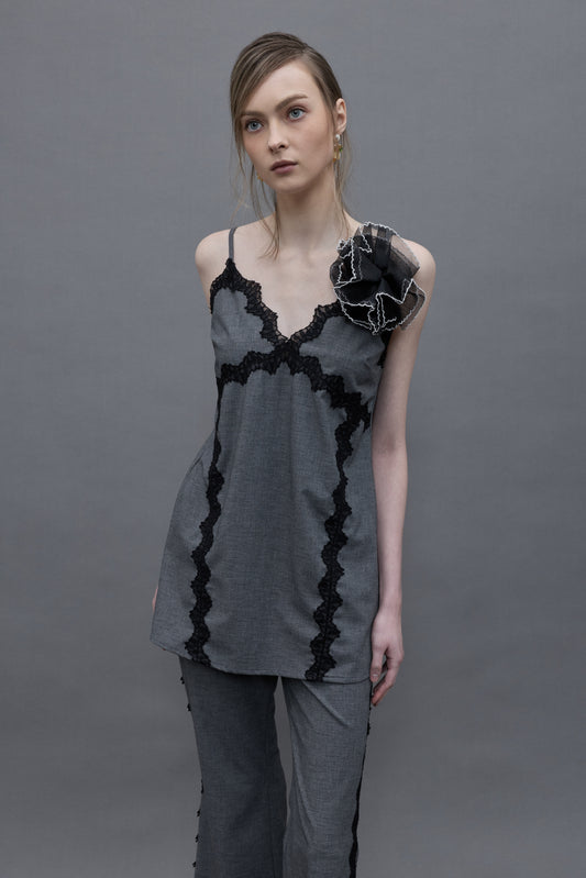 Lace-trimmed Strap Top with Pants Set