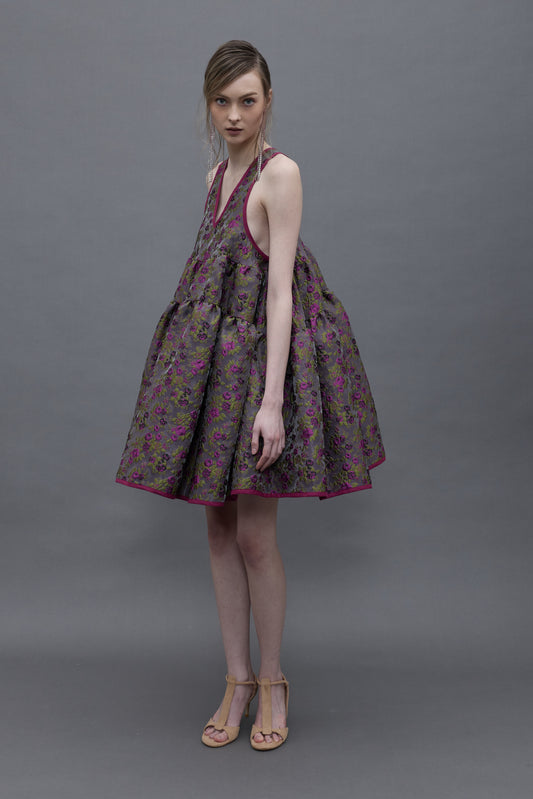 Purple Jacquard Bell Dress