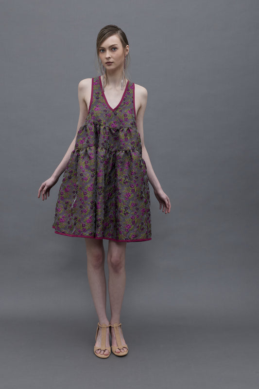 Purple Jacquard Bell Dress