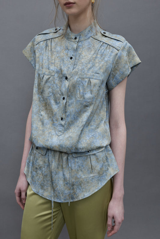 Light Blue Jacquard with Gold Foiling Blouse