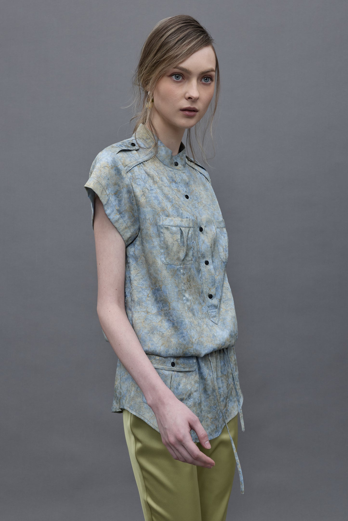 Light Blue Jacquard with Gold Foiling Blouse