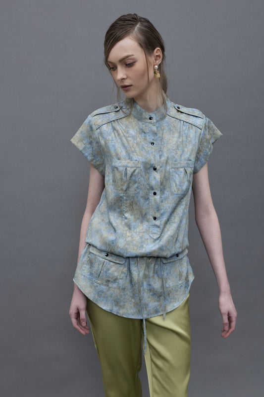 Light Blue Jacquard with Gold Foiling Blouse
