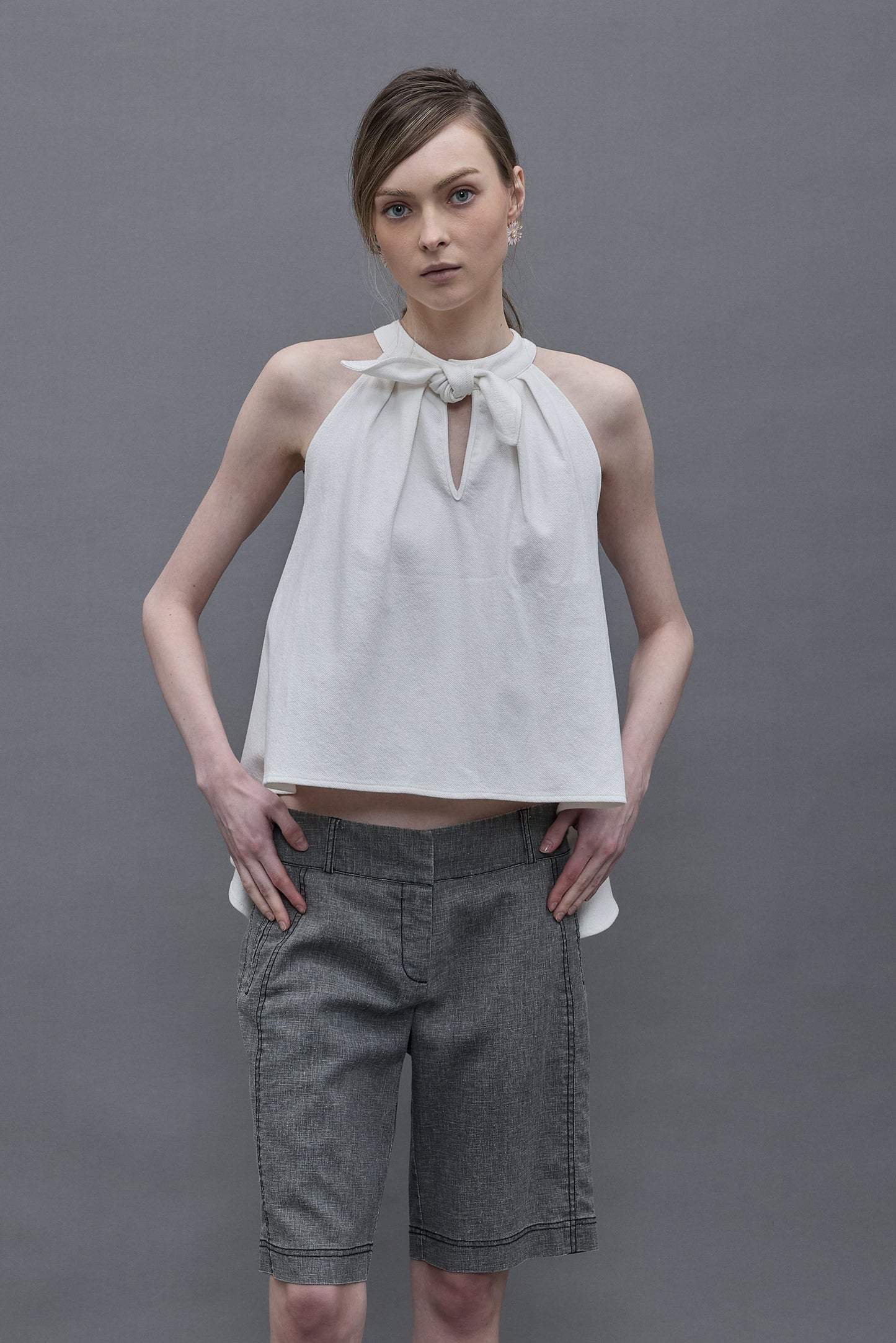 Cotton Twill Bow Vest