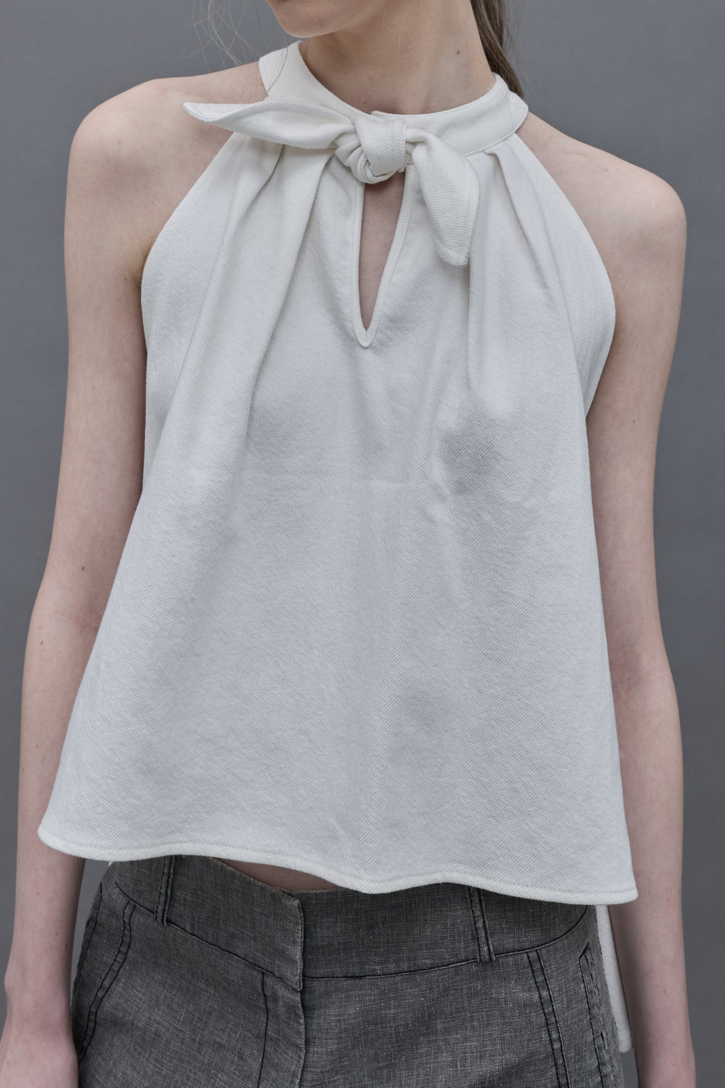 Cotton Twill Bow Vest