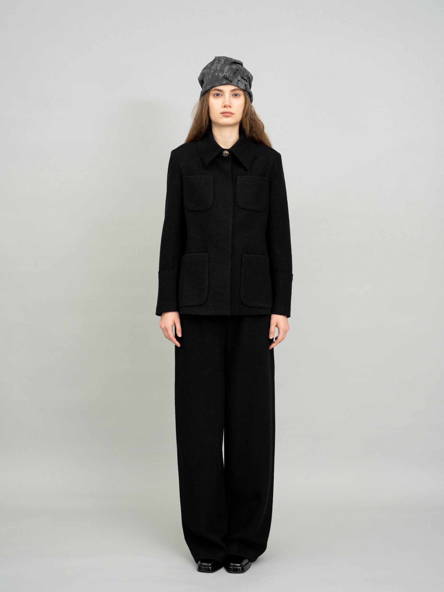 Minimalist Black Patch Pocket Wool Jacket