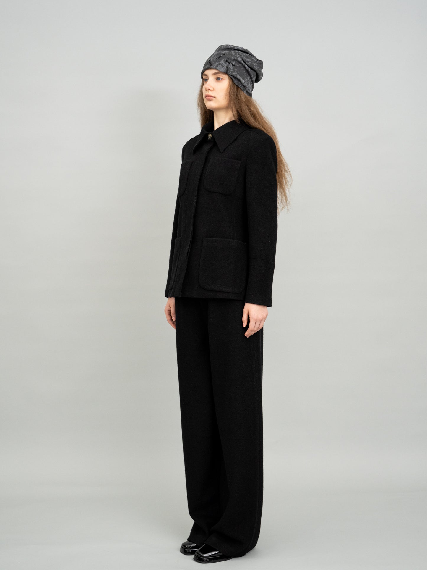 Minimalist Black Patch Pocket Wool Jacket