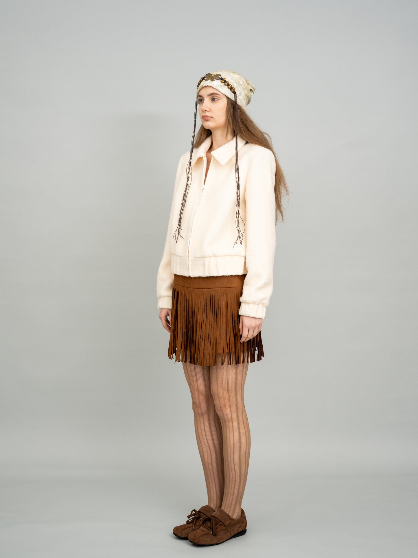 Ivory Zip-up Wool Cropped Jacket