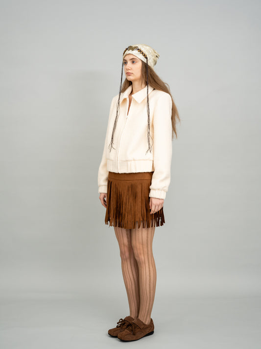 Ivory Zip-up Wool Cropped Jacket