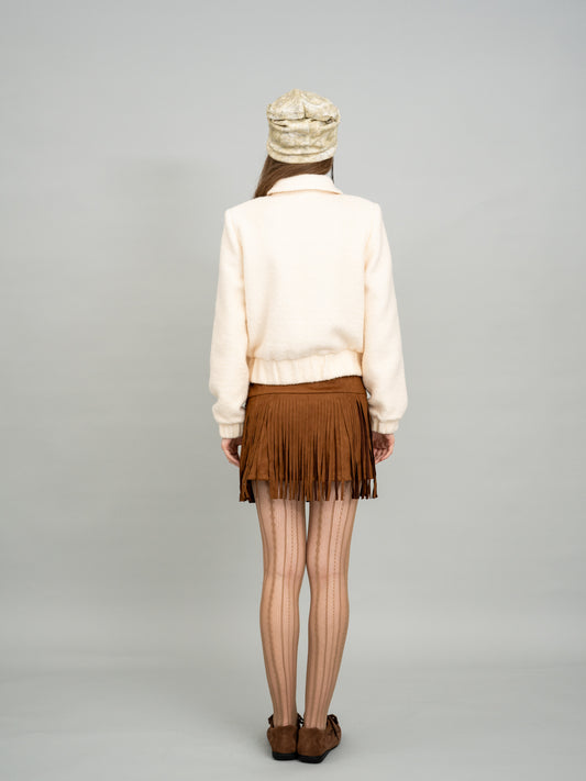 Ivory Zip-up Wool Cropped Jacket