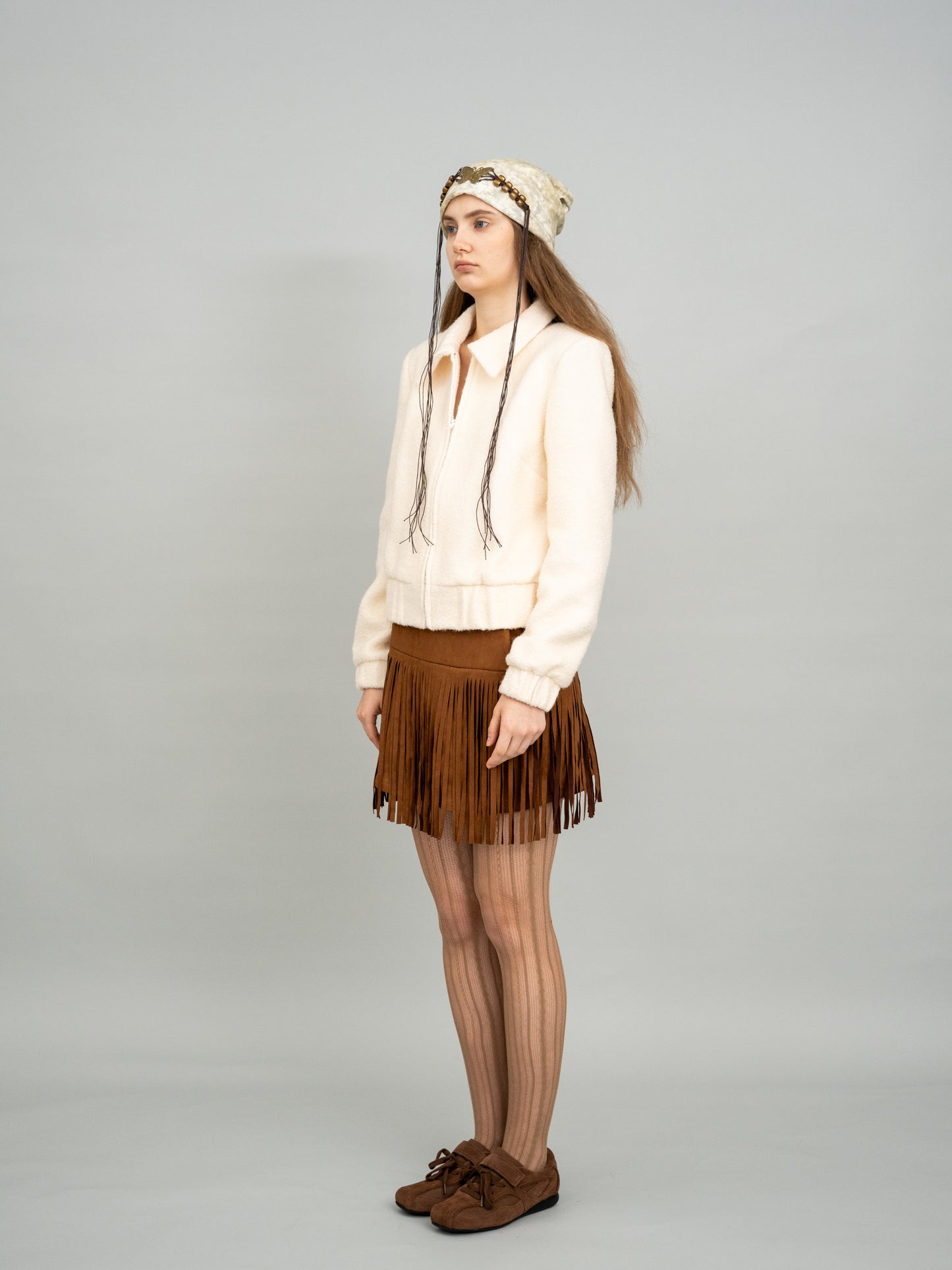 Ivory Zip-up Wool Cropped Jacket