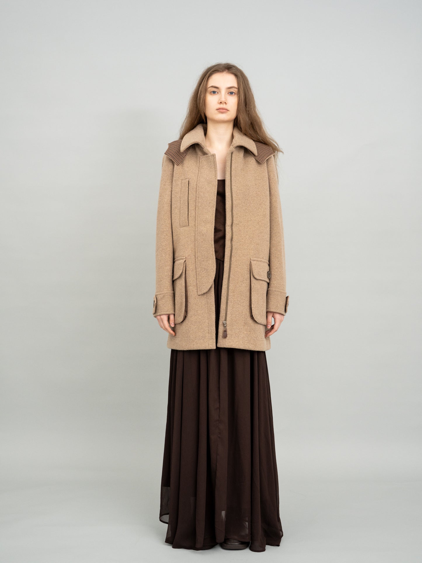 Beige Panel Shoulder Utility Coat