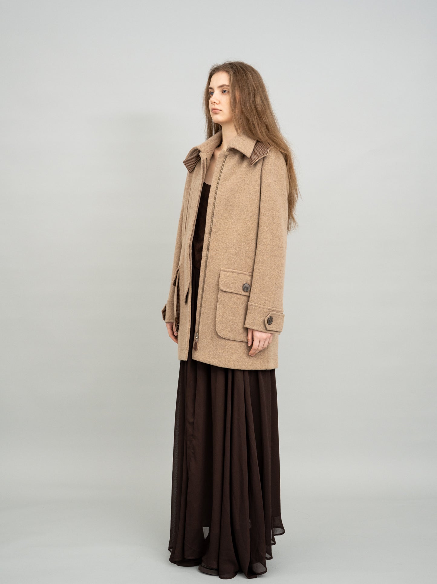 Beige Panel Shoulder Utility Coat