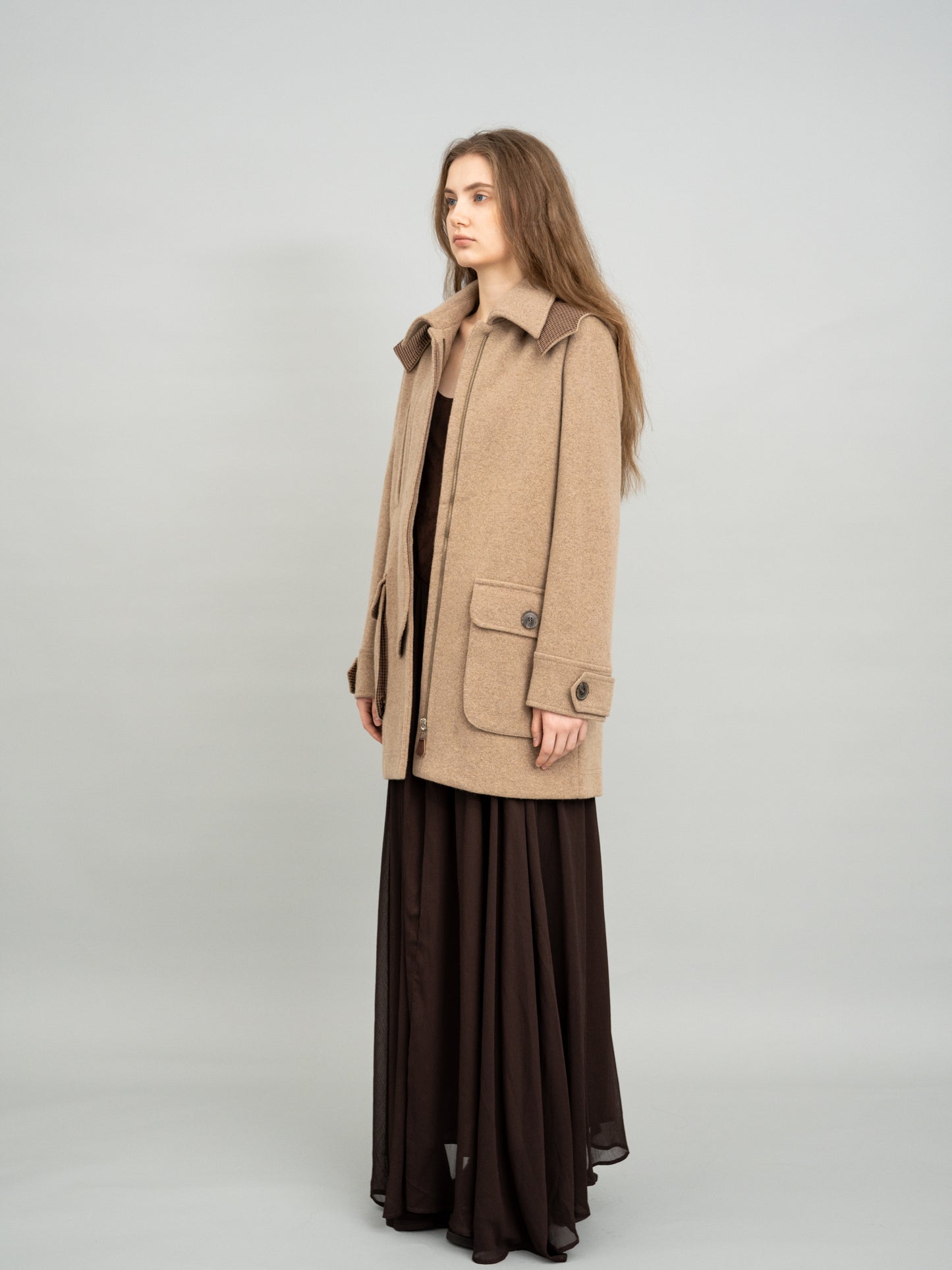 Beige Panel Shoulder Utility Coat