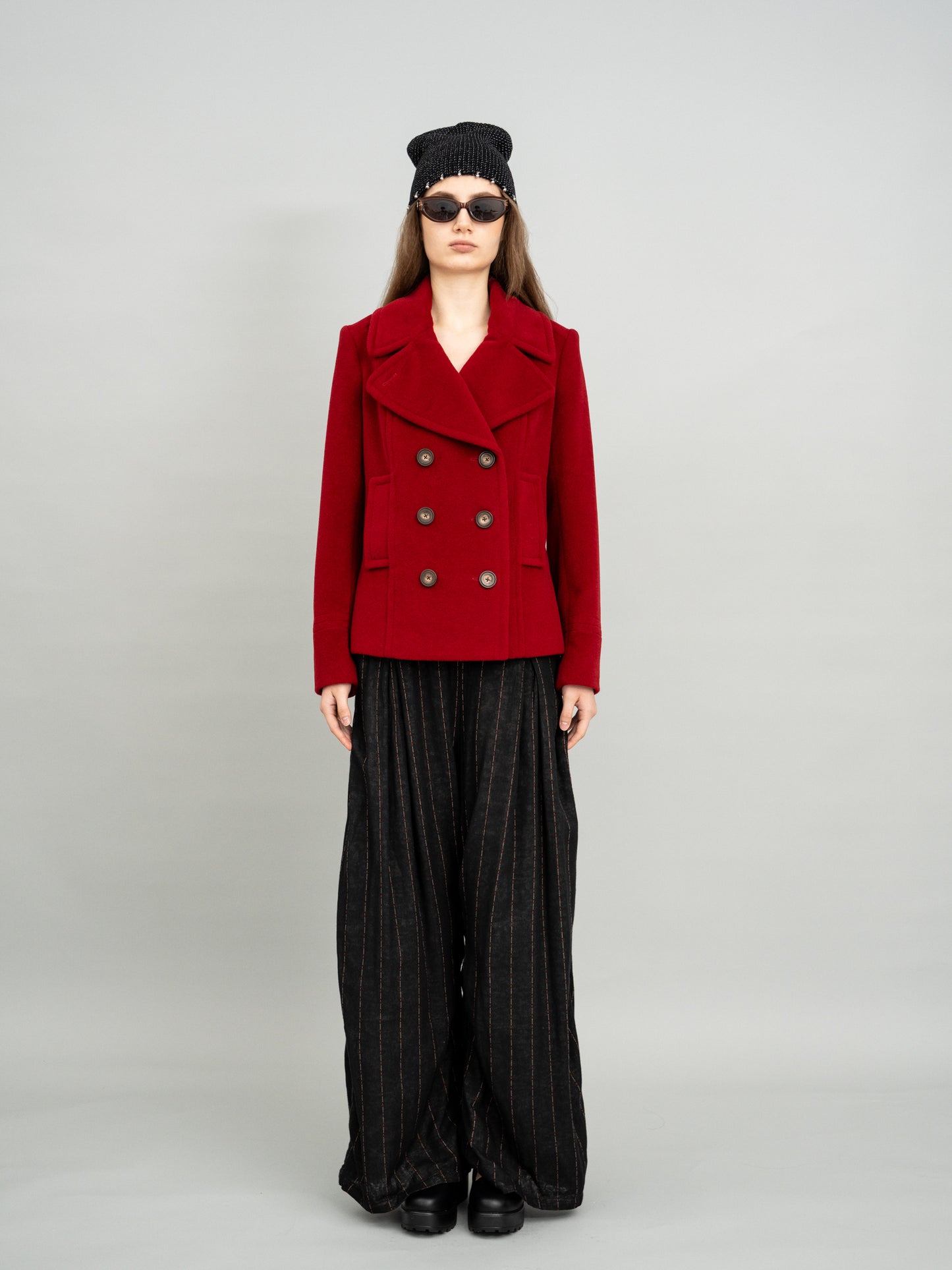 Crimson Double-Breasted Tailored Blazer