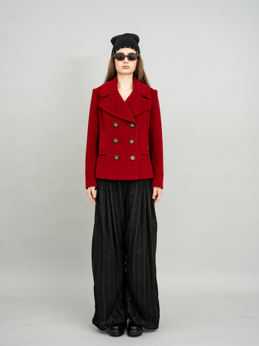 Crimson Double-Breasted Tailored Blazer