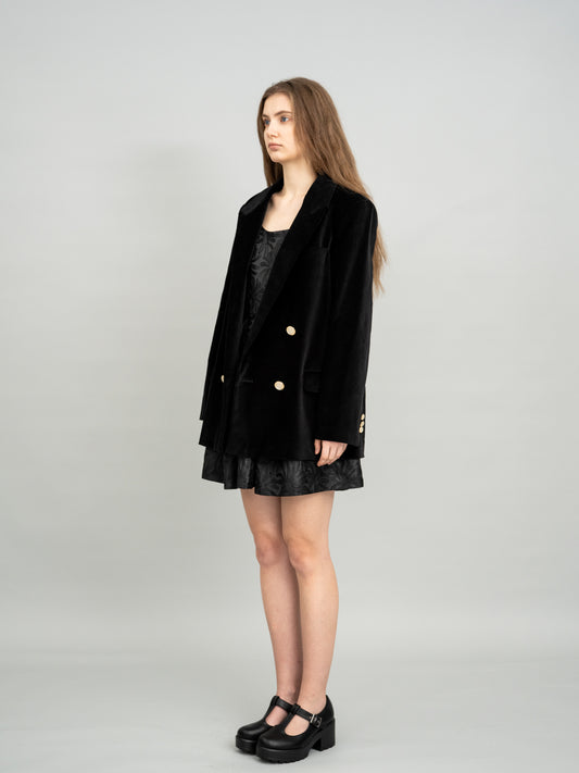 Minimal Velvet Gold Button Blazer