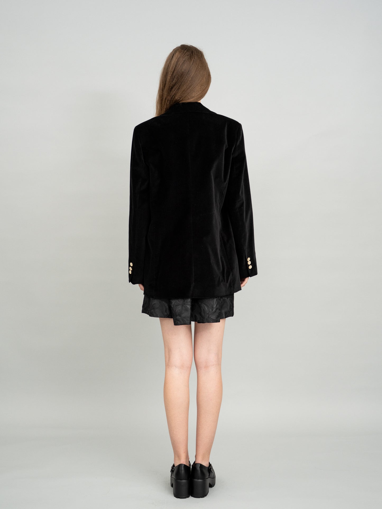 Minimal Velvet Gold Button Blazer