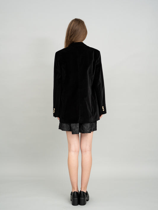 Minimal Velvet Gold Button Blazer