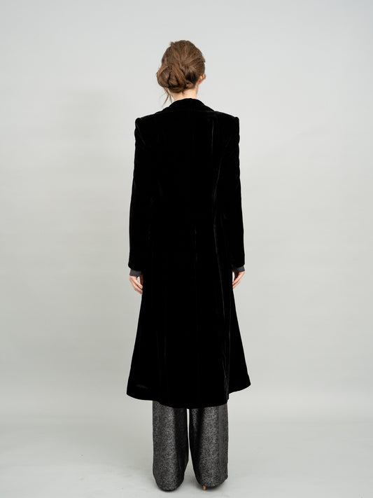 Velvet Noir Long Blazer Coat