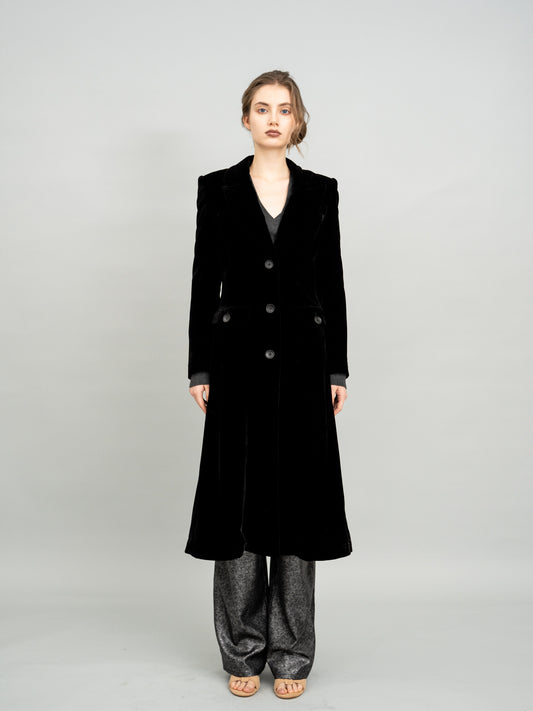 Velvet Noir Long Blazer Coat