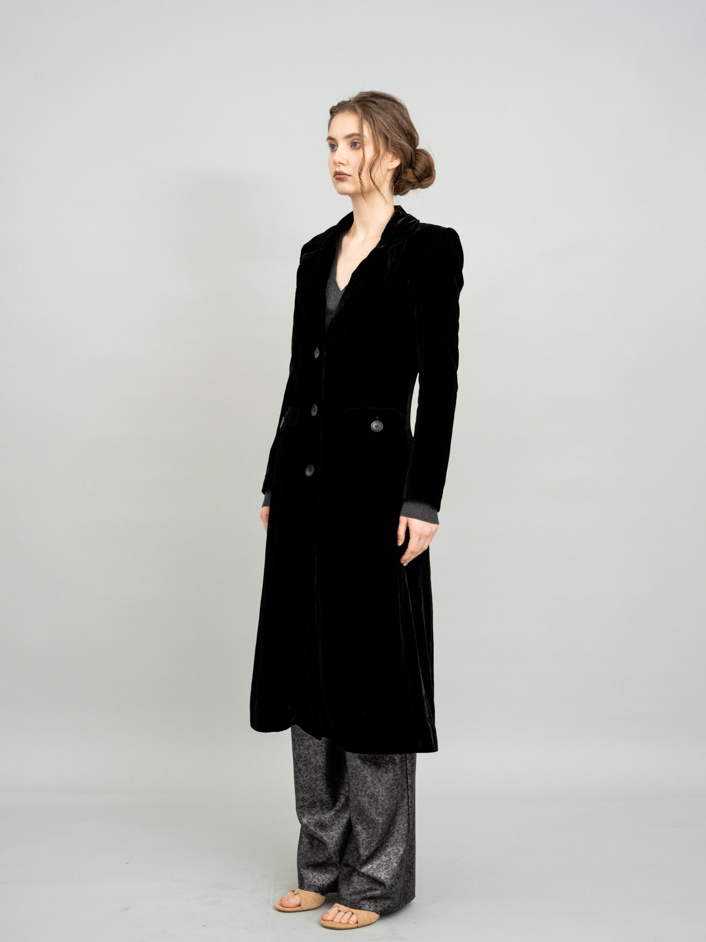 Velvet Noir Long Blazer Coat