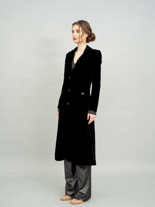 Velvet Noir Long Blazer Coat