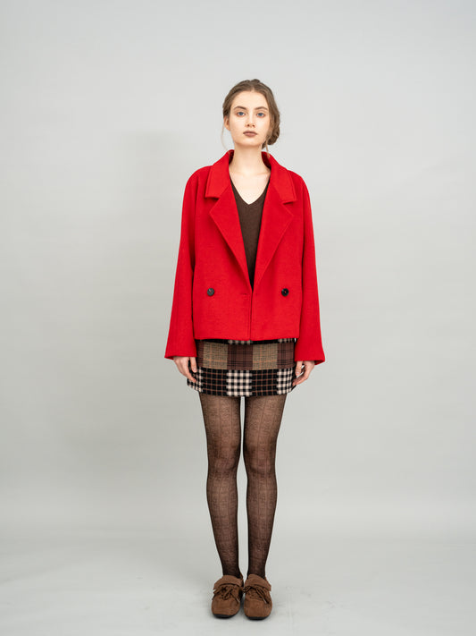 Bright Vermilion Cropped Wool Blazer