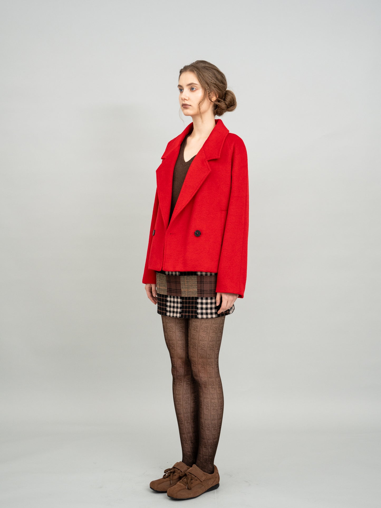Bright Vermilion Cropped Wool Blazer