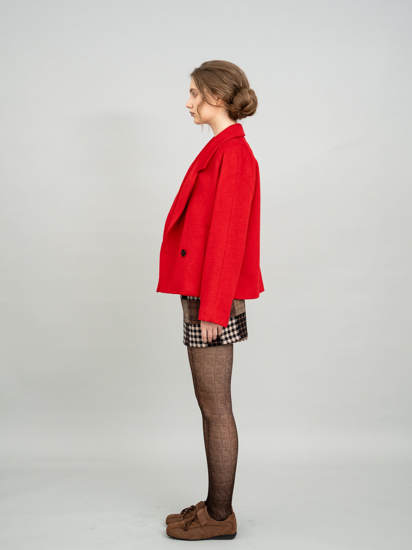 Bright Vermilion Cropped Wool Blazer