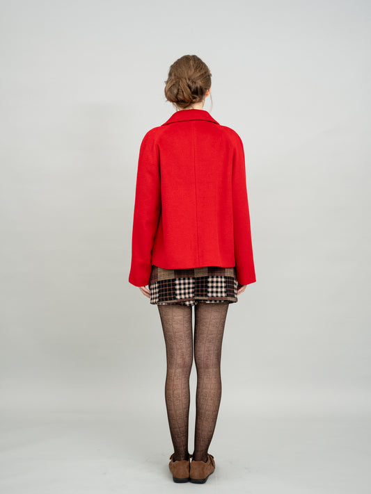 Bright Vermilion Cropped Wool Blazer