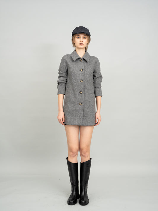 Urban Grey Checked Wool Coat