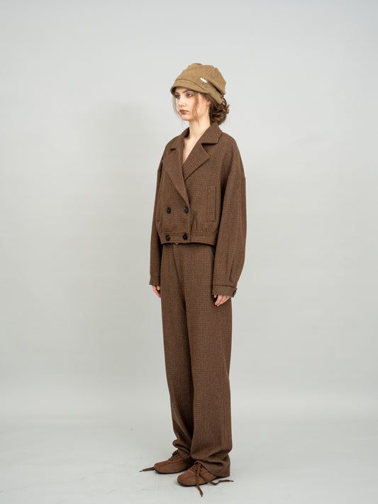 Caramel Checked Cropped Blazer and Caramel Checked Wide-leg Trousers
