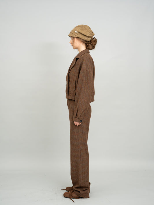 Caramel Checked Cropped Blazer and Caramel Checked Wide-leg Trousers