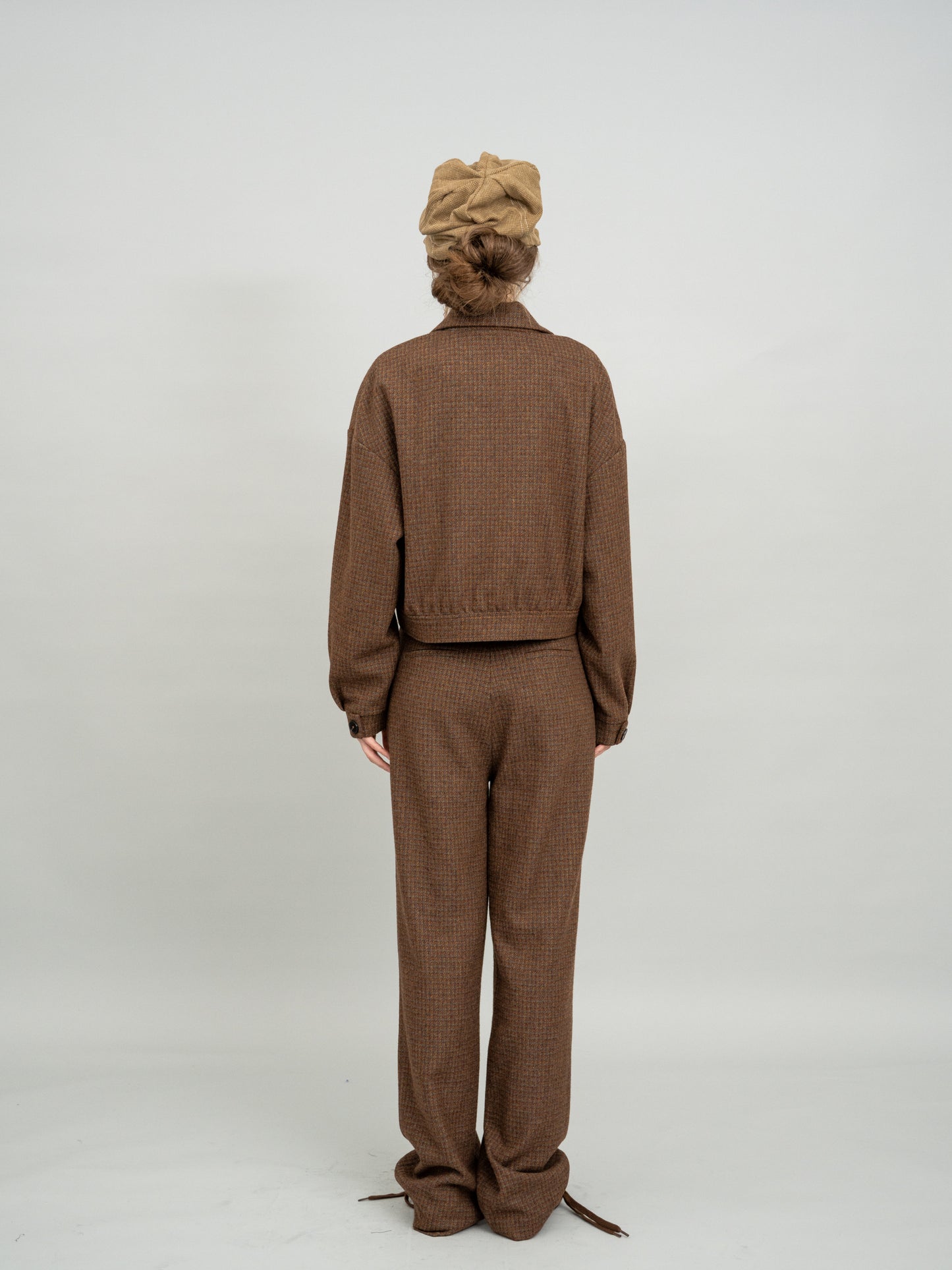 Caramel Checked Cropped Blazer and Caramel Checked Wide-leg Trousers