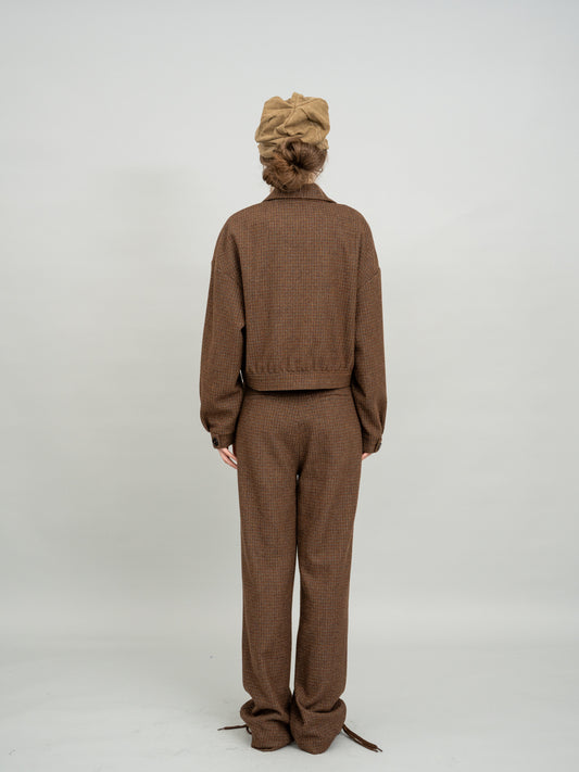 Caramel Checked Cropped Blazer and Caramel Checked Wide-leg Trousers