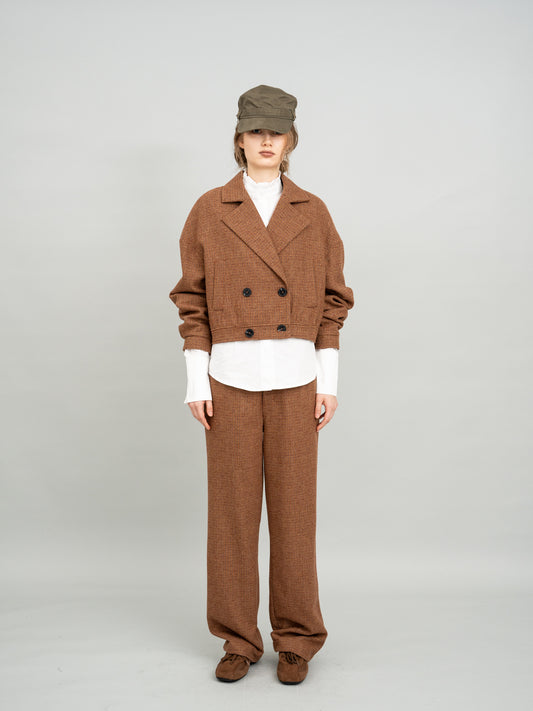 Caramel Checked Cropped Blazer and Caramel Checked Wide-leg Trousers